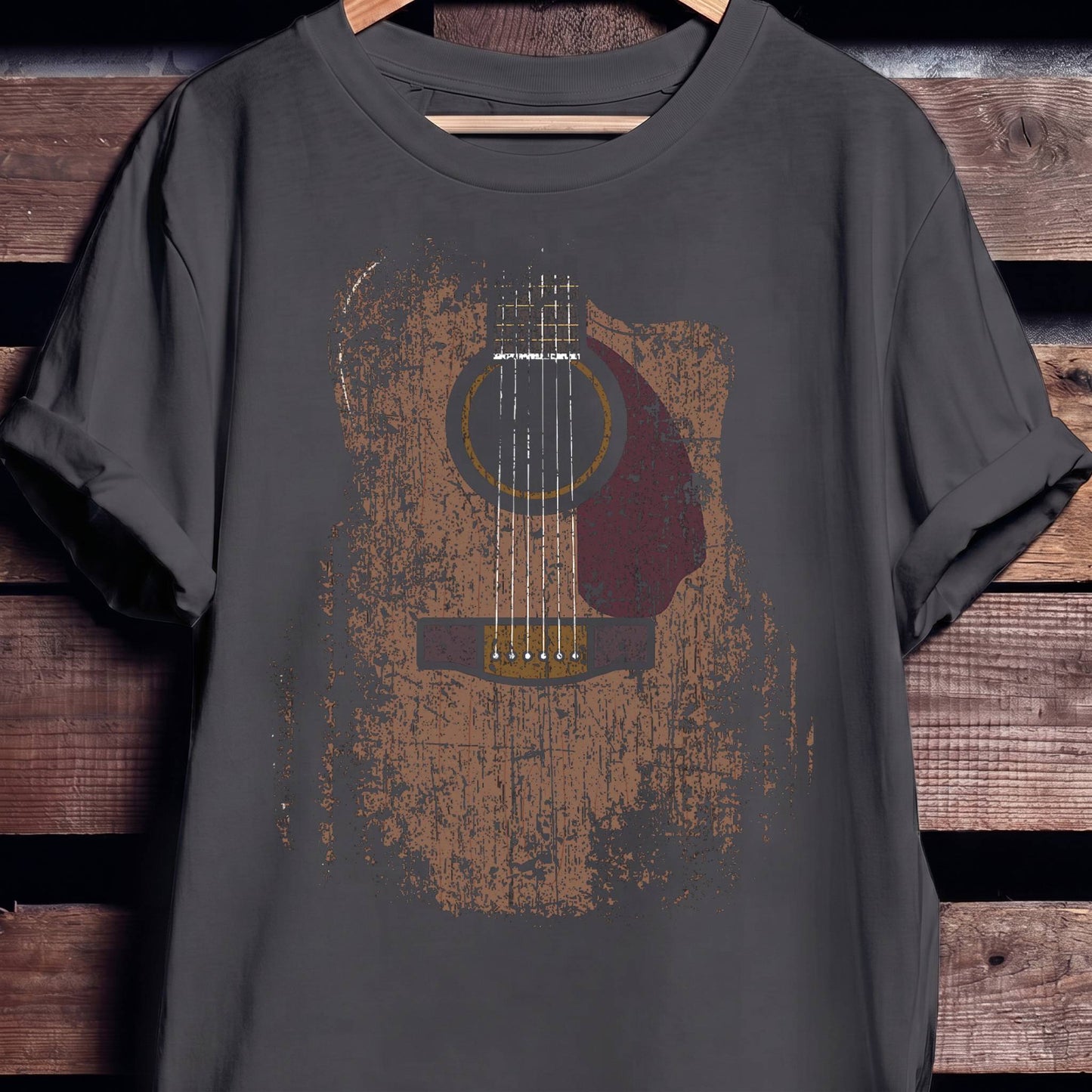 Vintage Distressed Acoustic Guitar Grunge T-Shirt - The Music Frontiers