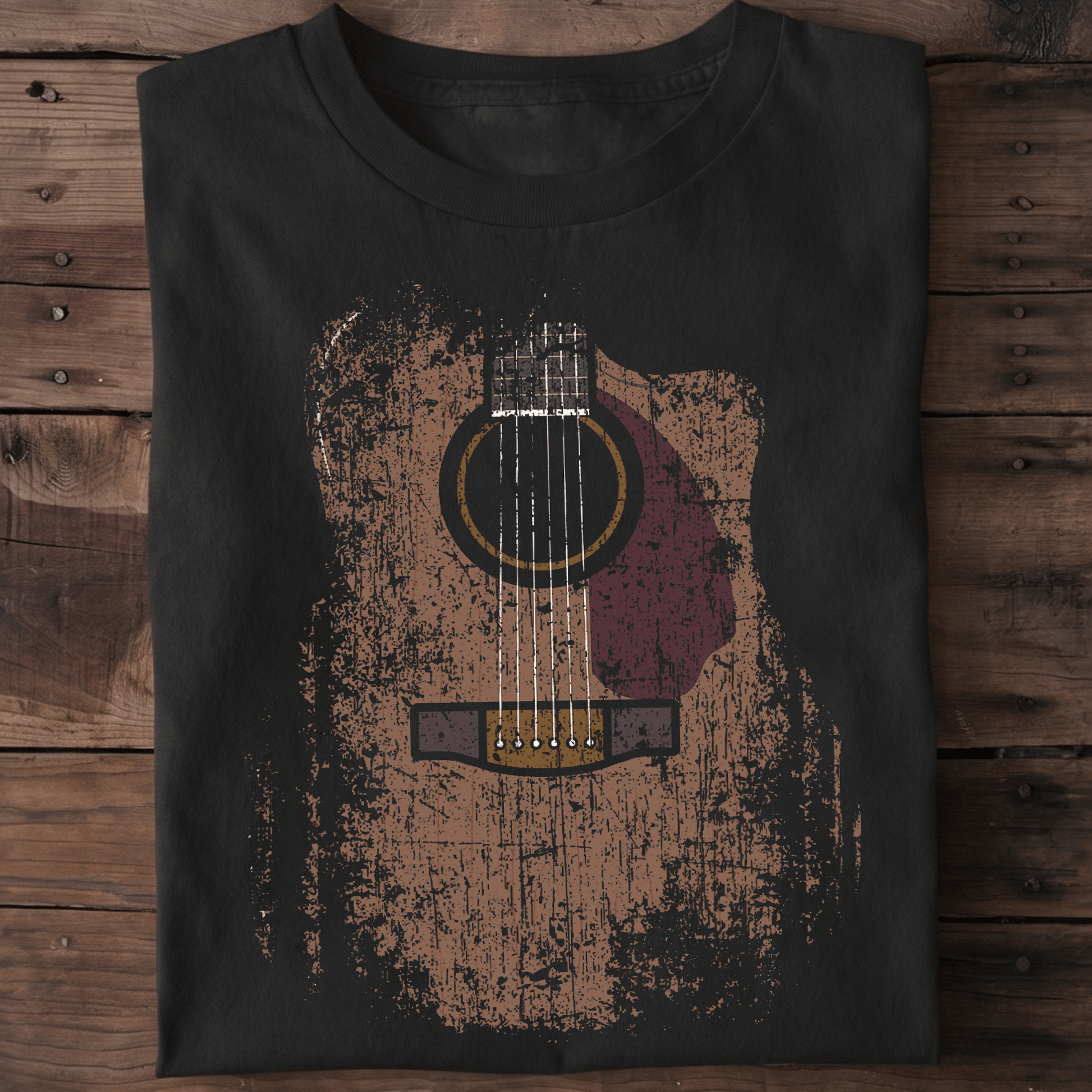 Vintage Distressed Acoustic Guitar Grunge T-Shirt - The Music Frontiers
