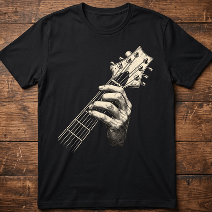 Vintage Etching Style Guitar Headstock and Hand T-Shirt - The Music Frontiers