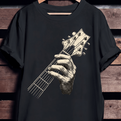 Vintage Etching Style Guitar Headstock and Hand T-Shirt - The Music Frontiers