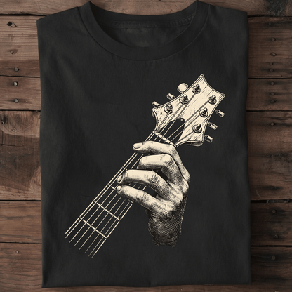 Vintage Etching Style Guitar Headstock and Hand T-Shirt - The Music Frontiers