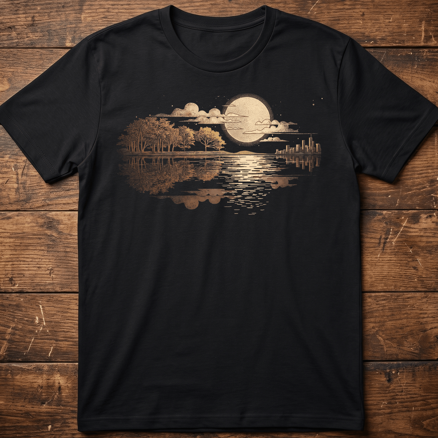 Vintage Full Moon Lake Reflection T-Shirt - The Music Frontiers