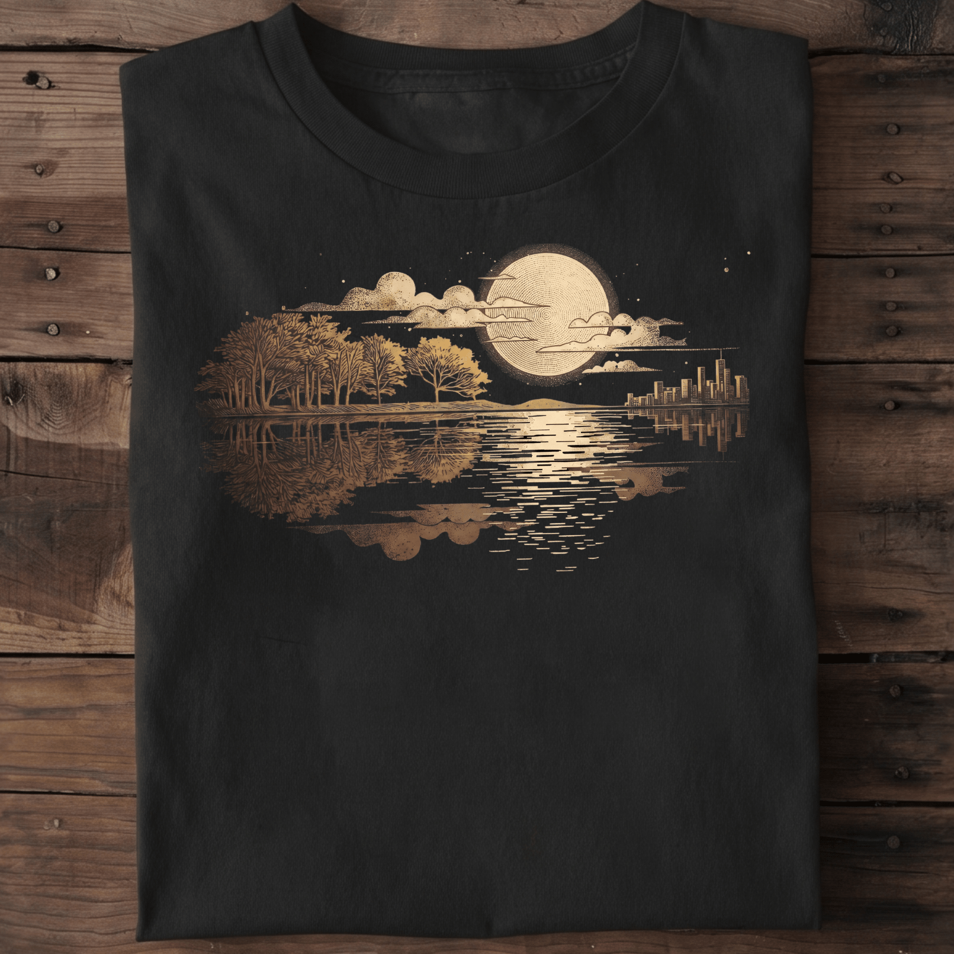 Vintage Full Moon Lake Reflection T-Shirt - The Music Frontiers