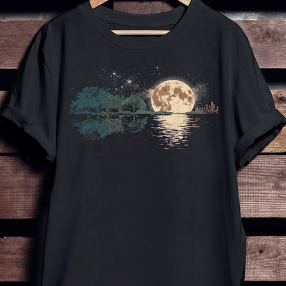 Vintage Full Moon Night Guitar Reflection T-Shirt - The Music Frontiers