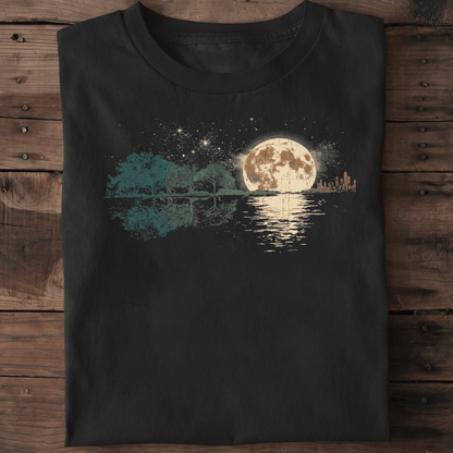 Vintage Full Moon Night Guitar Reflection T-Shirt - The Music Frontiers