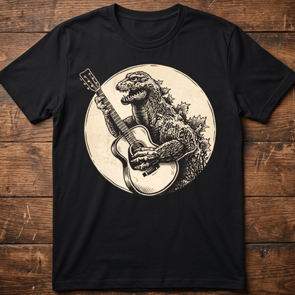 Vintage Godzilla Kaiju Playing Acoustic Guitar T-Shirt - The Music Frontiers