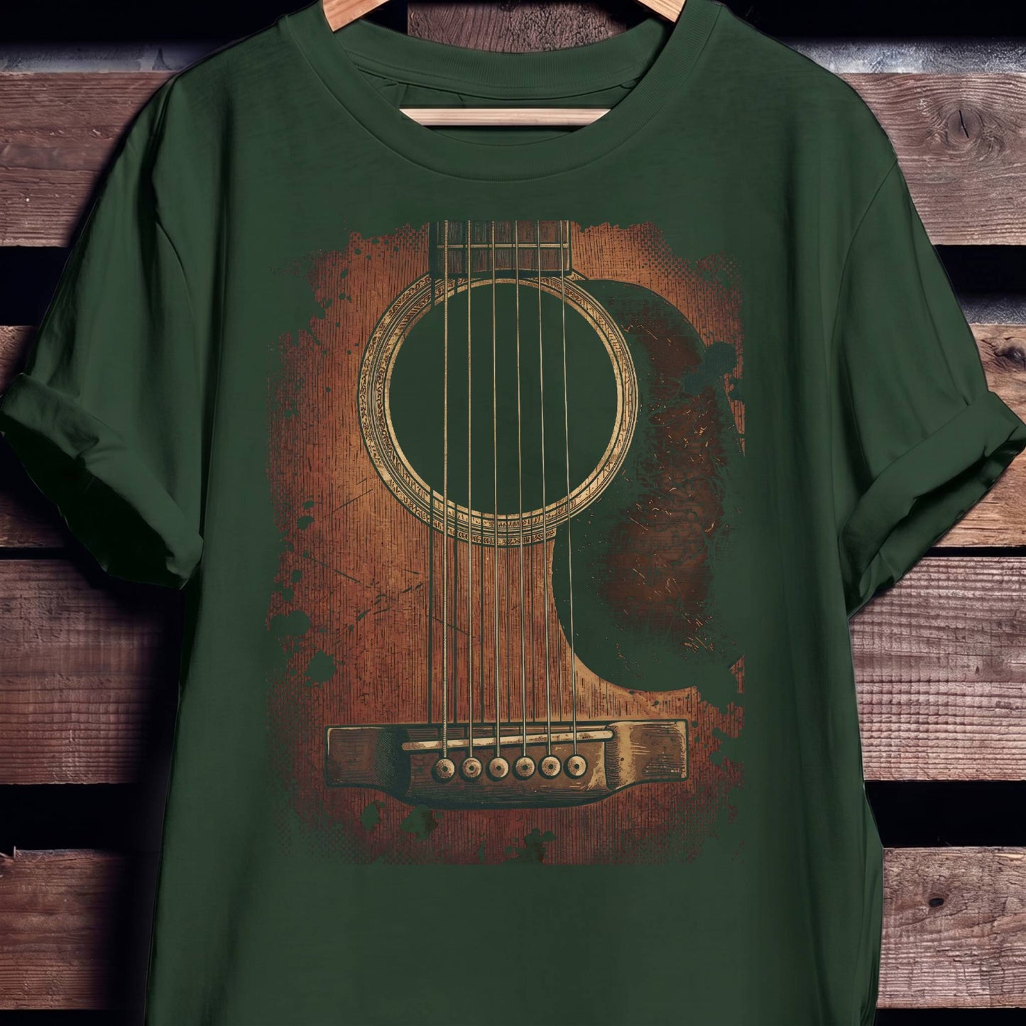 Vintage Grunge Acoustic Guitar Ink Splatter T-Shirt - The Music Frontiers