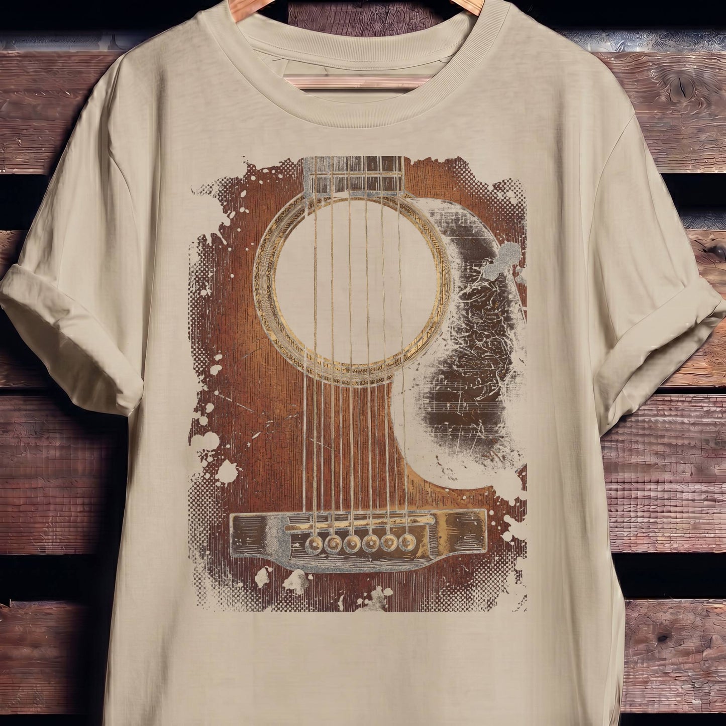 Vintage Grunge Acoustic Guitar Ink Splatter T-Shirt - The Music Frontiers