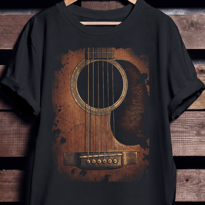 Vintage Grunge Acoustic Guitar Ink Splatter T-Shirt - The Music Frontiers