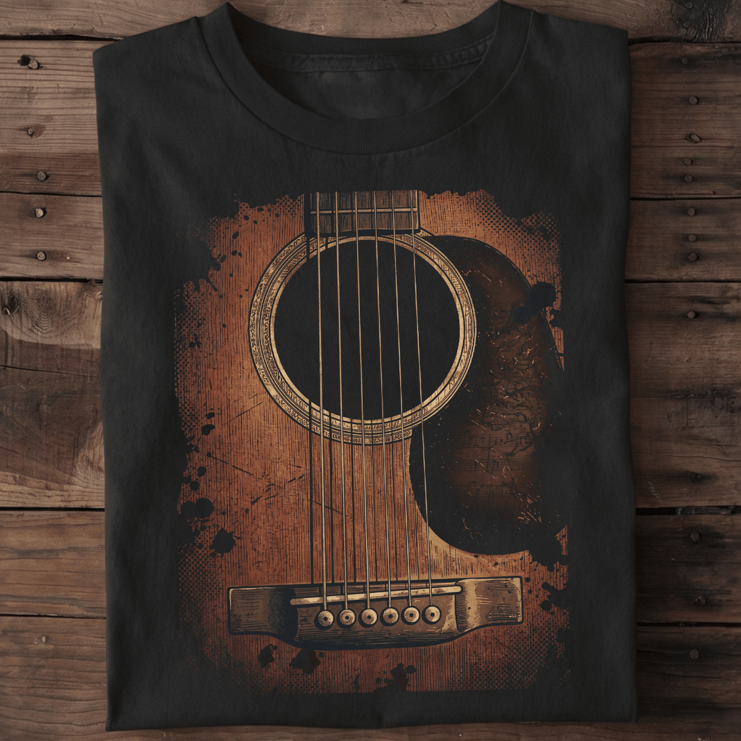 Vintage Grunge Acoustic Guitar Ink Splatter T-Shirt - The Music Frontiers