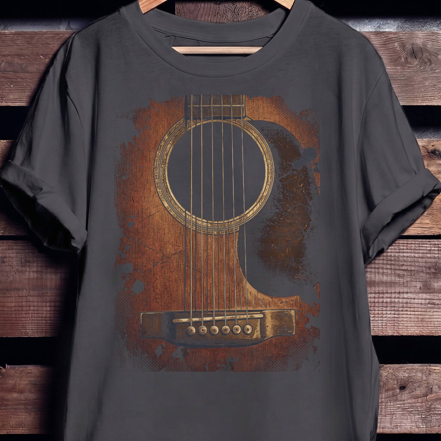 Vintage Grunge Acoustic Guitar Ink Splatter T-Shirt - The Music Frontiers