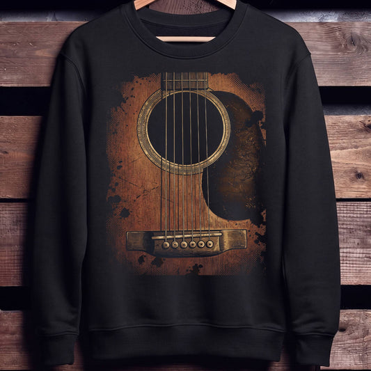 Vintage Grunge Acoustic Guitar Ink Splatter T-Shirt - Unisex Standard Crew Neck Sweatshirt