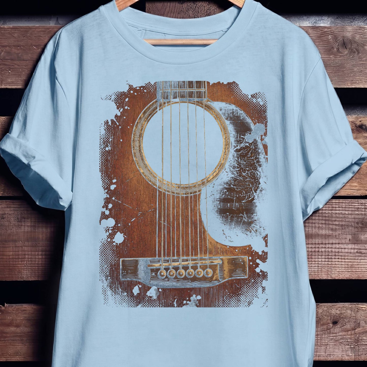 Vintage Grunge Acoustic Guitar Ink Splatter T-Shirt - The Music Frontiers