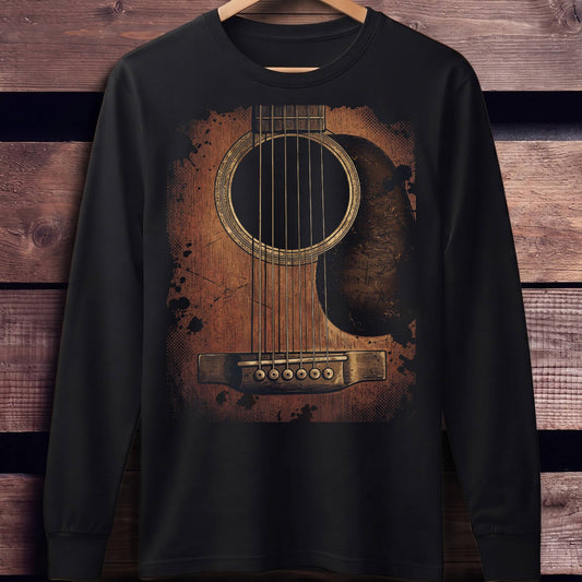 Vintage Grunge Acoustic Guitar Ink Splatter T-Shirt - Unisex Standard Long Sleeve