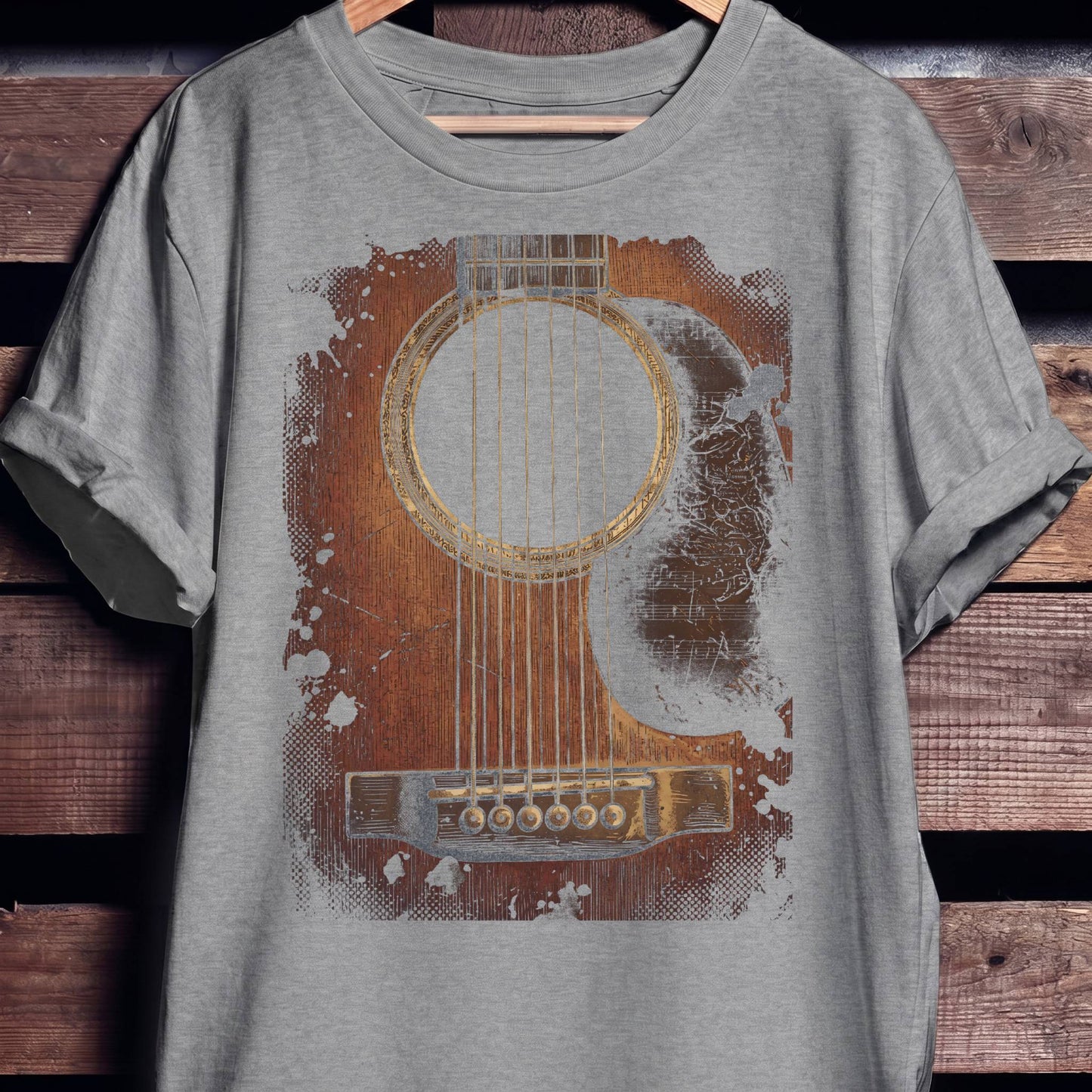 Vintage Grunge Acoustic Guitar Ink Splatter T-Shirt - The Music Frontiers