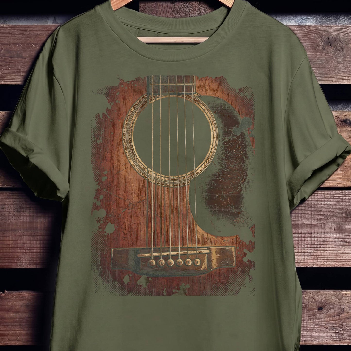 Vintage Grunge Acoustic Guitar Ink Splatter T-Shirt - The Music Frontiers