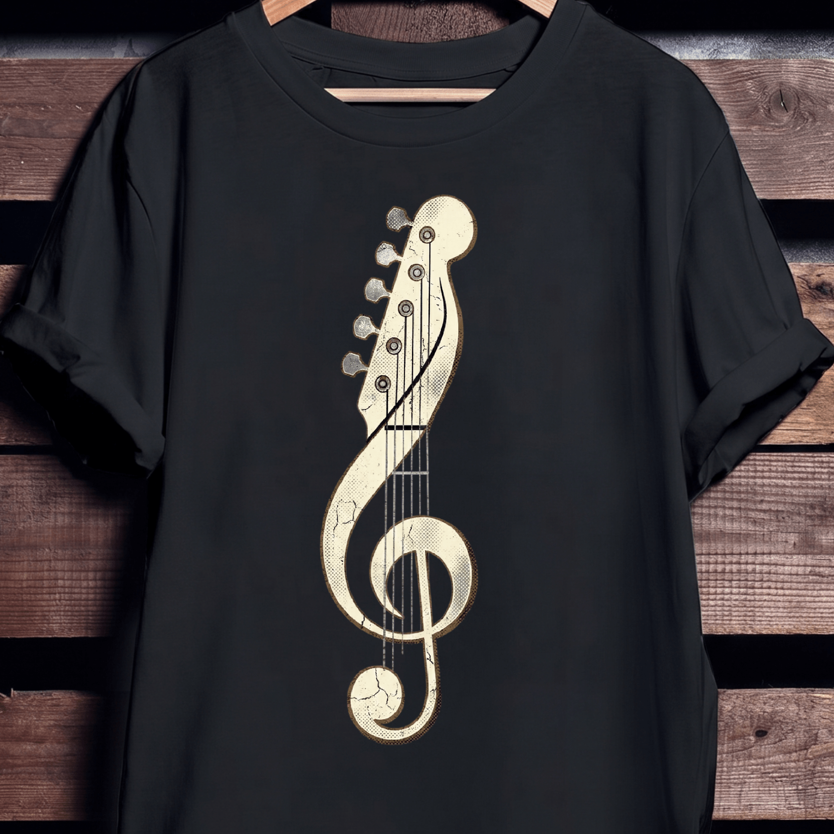 Vintage Guitar Headstock Treble Clef T-Shirt — Musician Graphic Tee - The Music Frontiers
