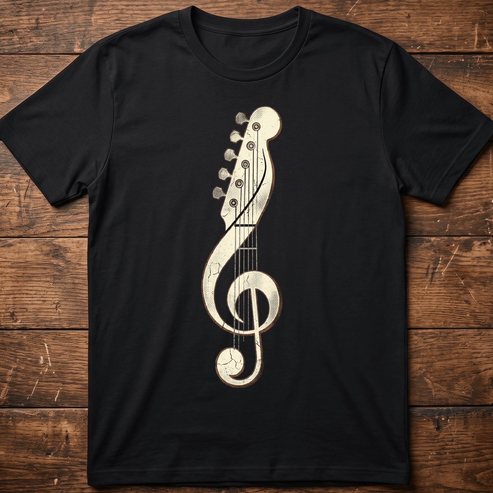 Vintage Guitar Headstock Treble Clef T-Shirt — Musician Graphic Tee - The Music Frontiers