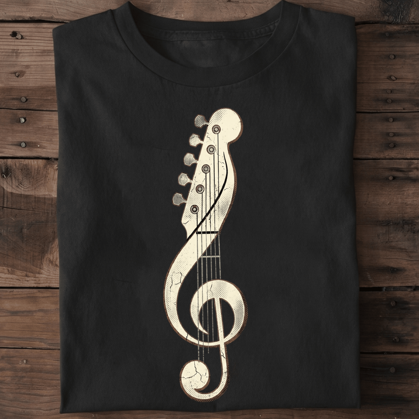 Vintage Guitar Headstock Treble Clef T-Shirt — Musician Graphic Tee - The Music Frontiers