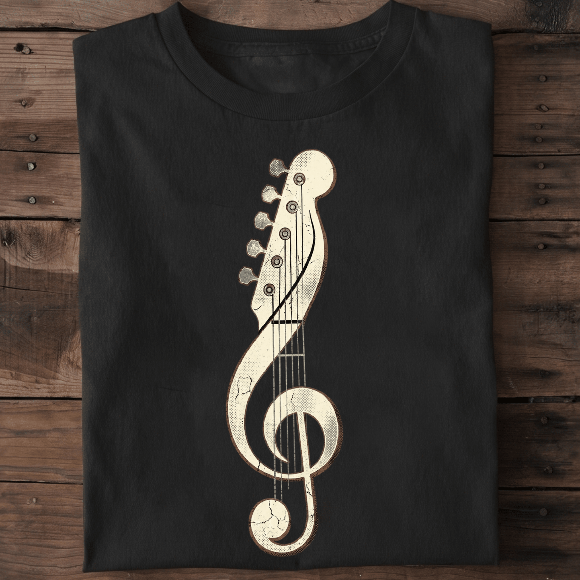 Vintage Guitar Headstock Treble Clef T-Shirt — Musician Graphic Tee - The Music Frontiers