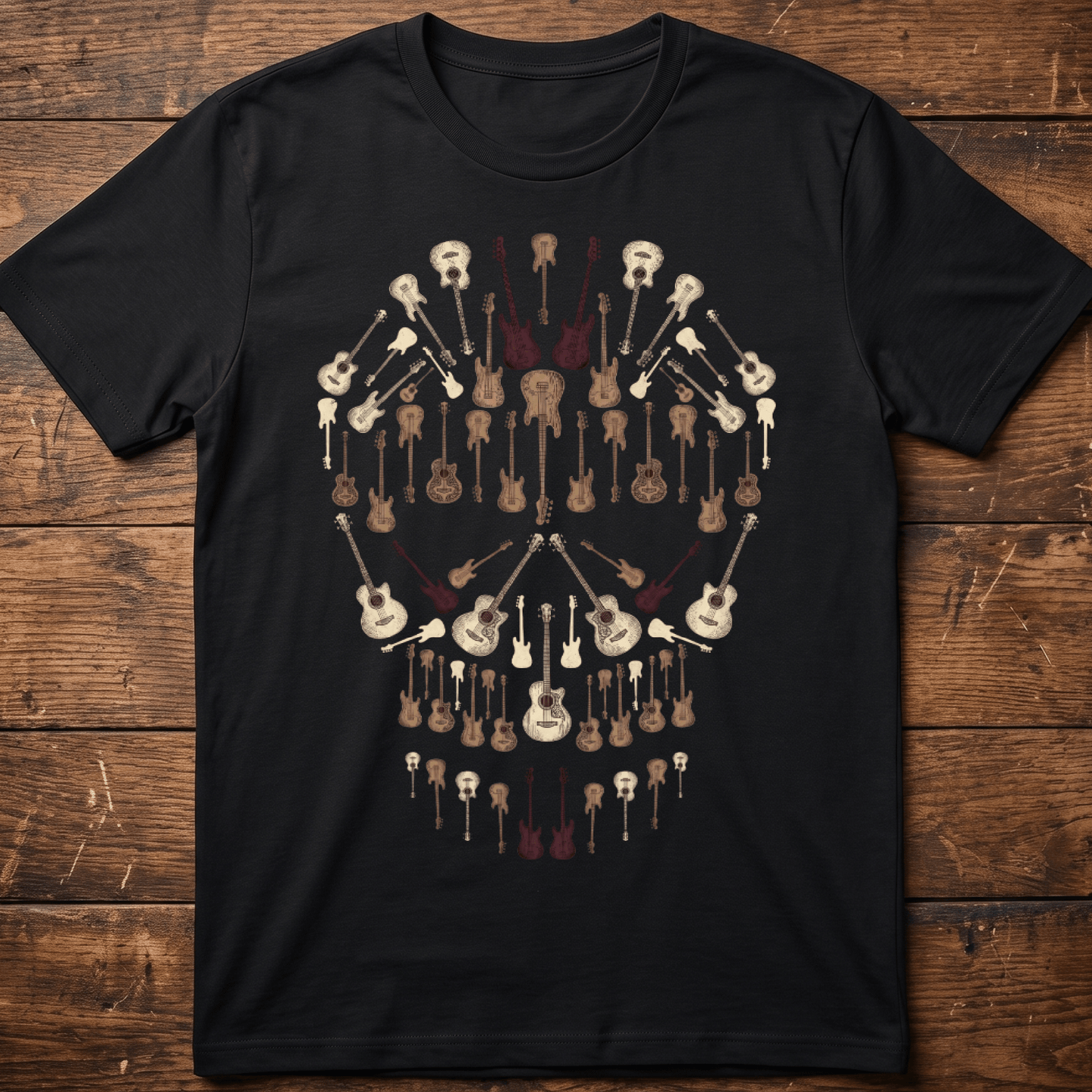 Vintage Guitar Skull Mosaic Rock N Roll T-Shirt - The Music Frontiers