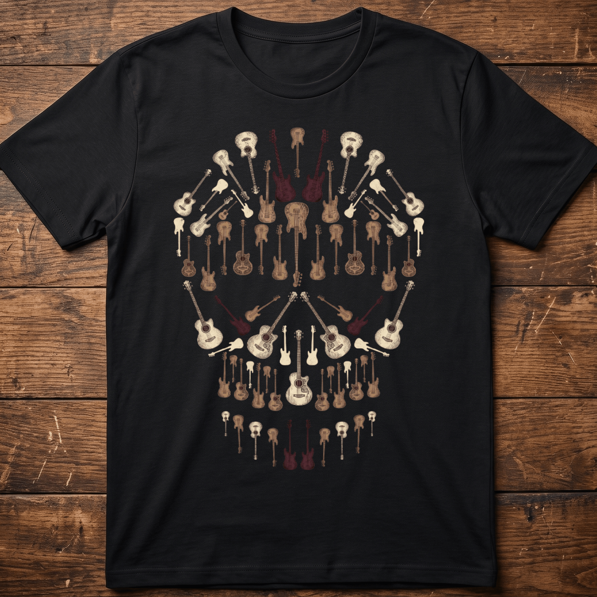 Vintage Guitar Skull Mosaic Rock N Roll T-Shirt - The Music Frontiers