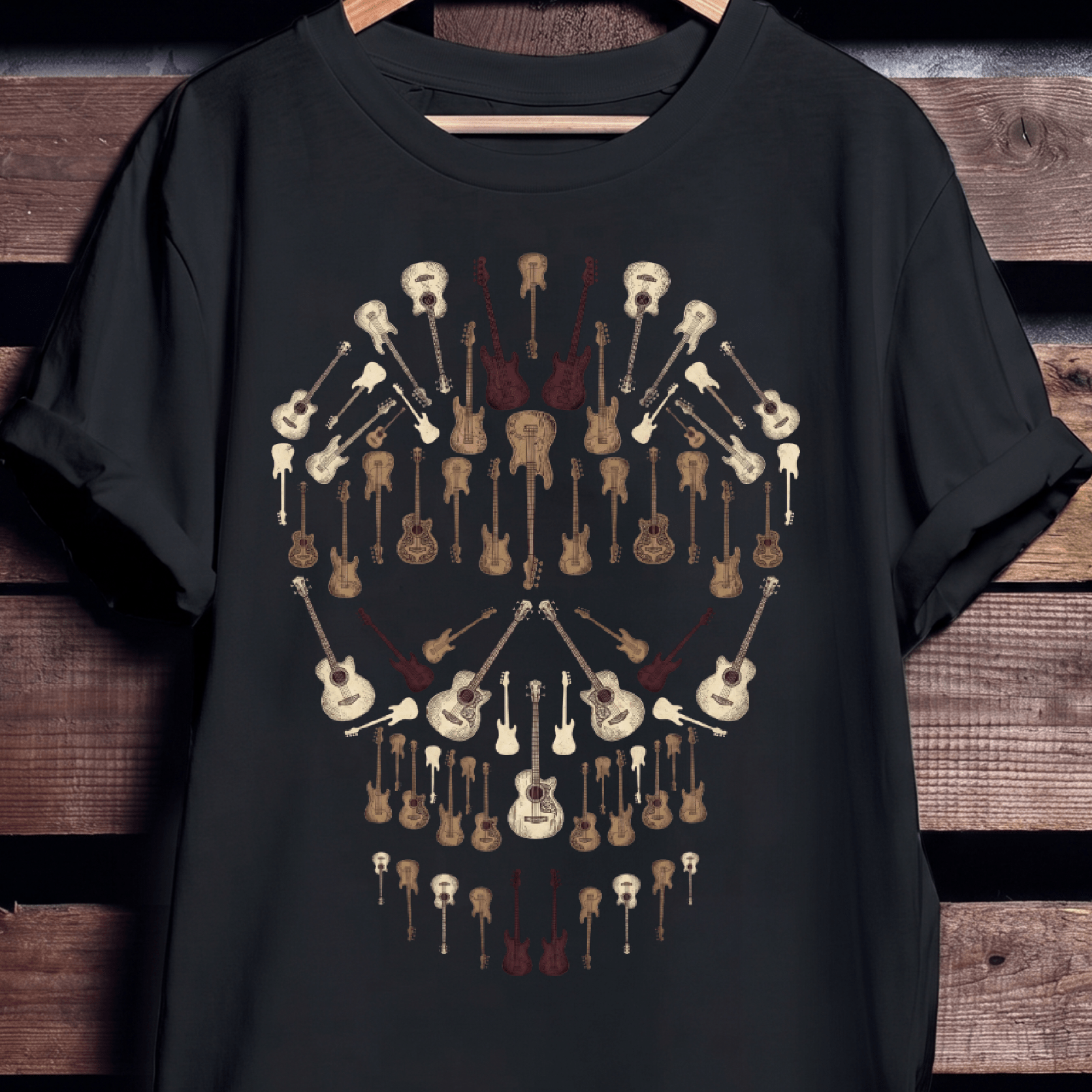 Vintage Guitar Skull Mosaic Rock N Roll T-Shirt - The Music Frontiers
