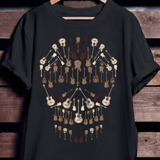 Vintage Guitar Skull Mosaic Rock N Roll T-Shirt - The Music Frontiers