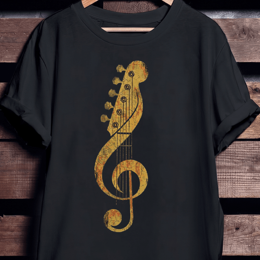 Vintage Guitar Treble Clef T-Shirt - Retro Musician Aesthetic Graphic Tee - The Music Frontiers