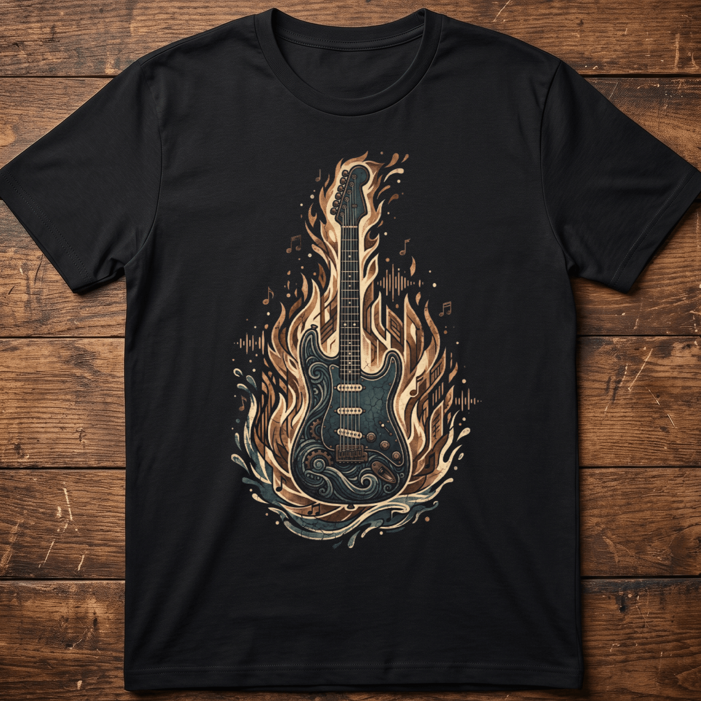 Vintage Guitarist Fire & Water T-shirt - Retro Music Lover Gift Tee - The Music Frontiers
