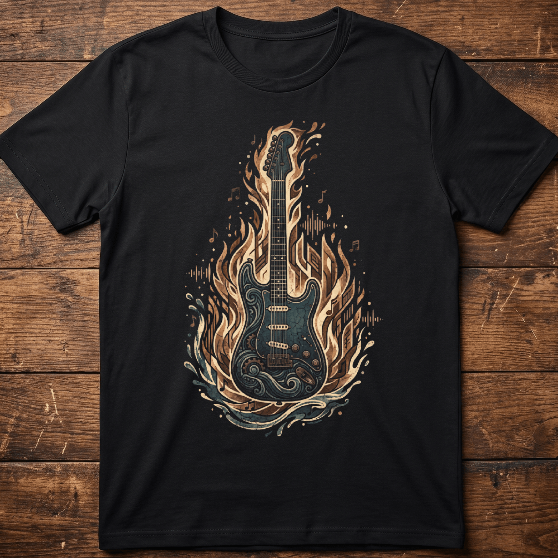 Vintage Guitarist Fire & Water T-shirt - Retro Music Lover Gift Tee - The Music Frontiers