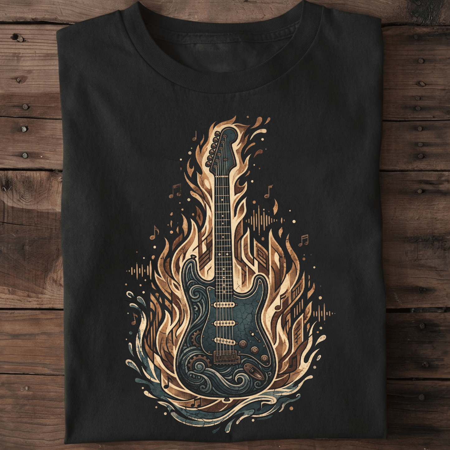 Vintage Guitarist Fire & Water T-shirt - Retro Music Lover Gift Tee - The Music Frontiers