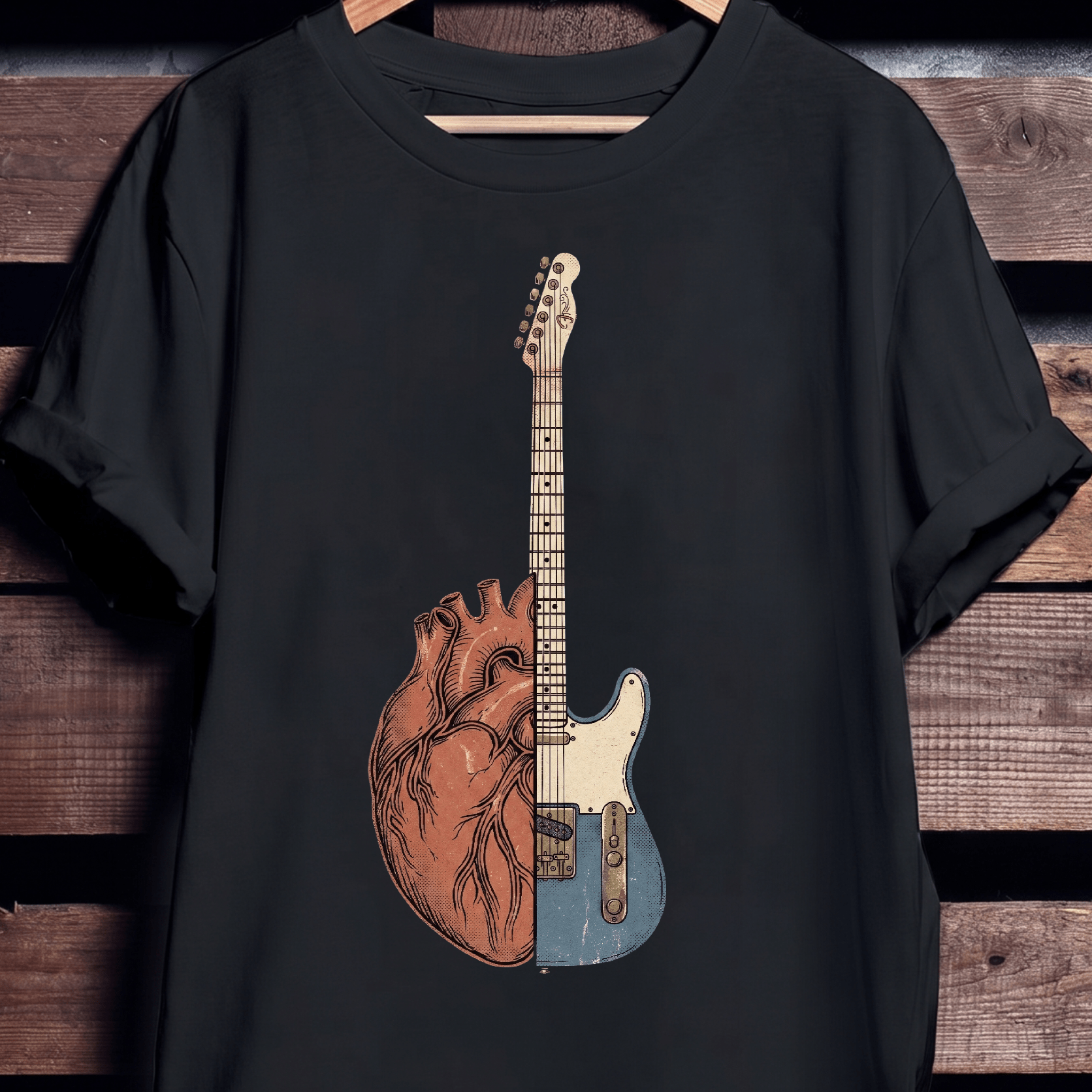 Vintage Guitarist Heart Beat Tee - The Music Frontiers