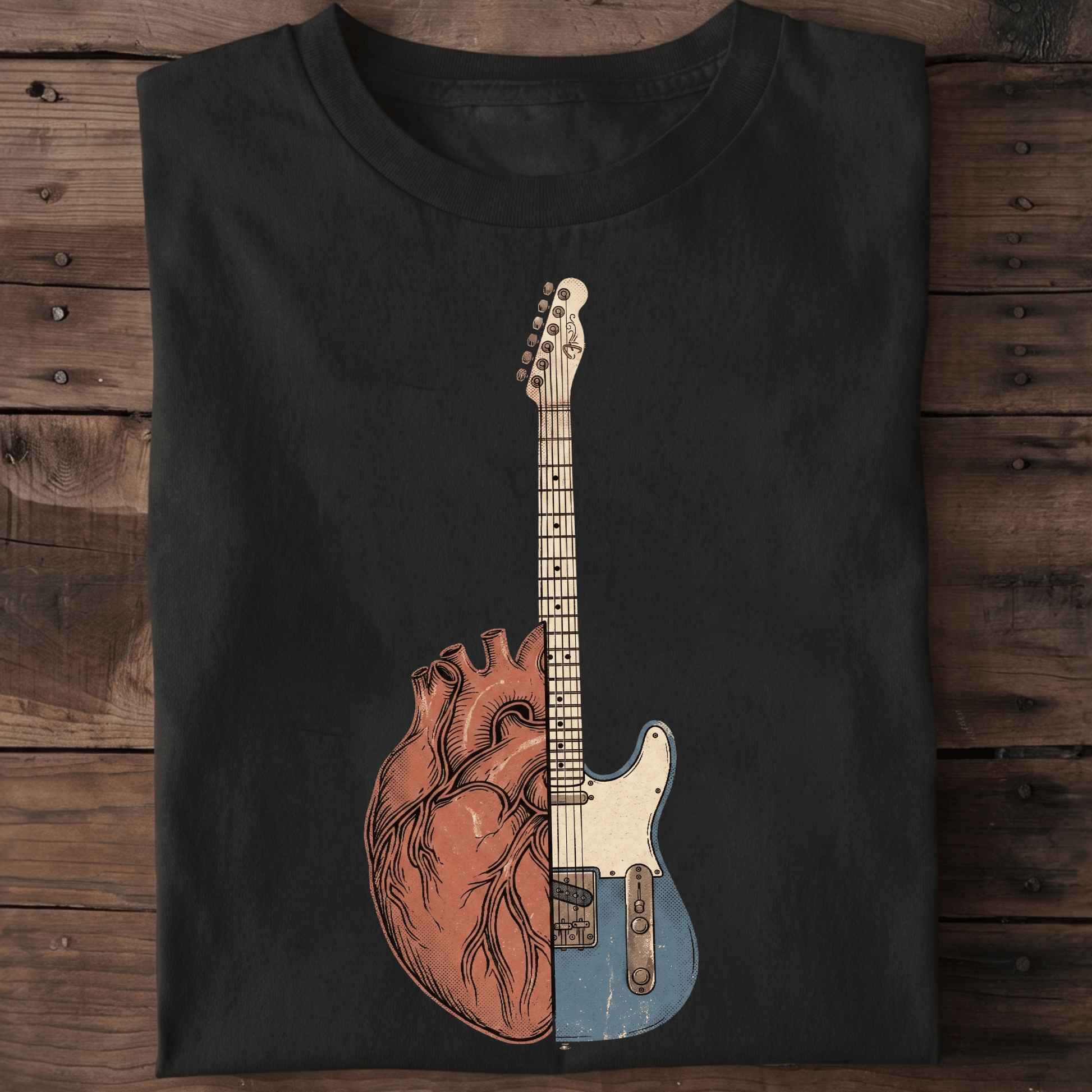 Vintage Guitarist Heart Beat Tee - The Music Frontiers