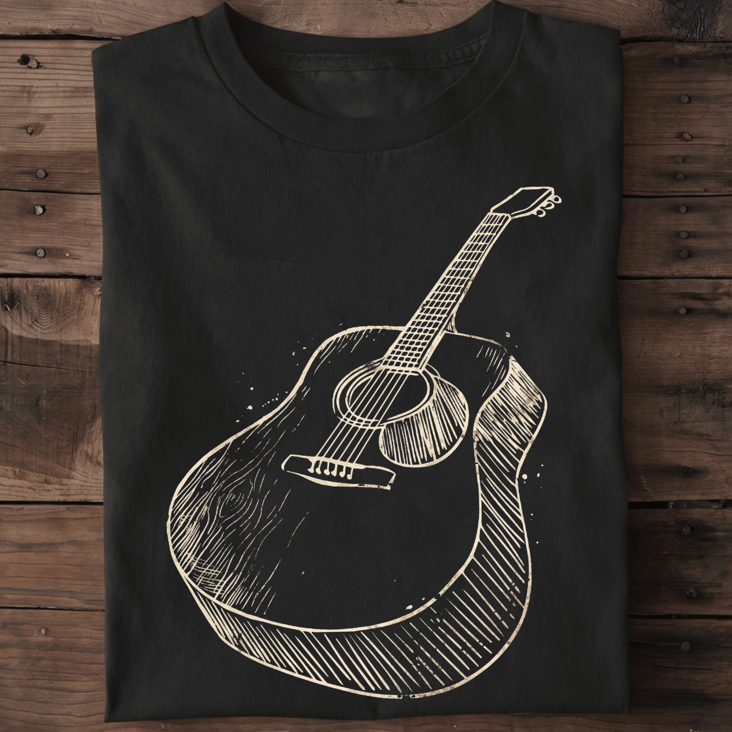 Vintage Hand - Drawn Acoustic Guitar Sketch T-Shirt - The Music Frontiers