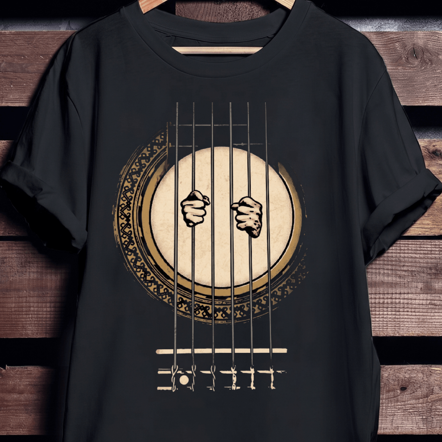 Vintage Music Prisoner Acoustic Guitar Strings T-Shirt - The Music Frontiers