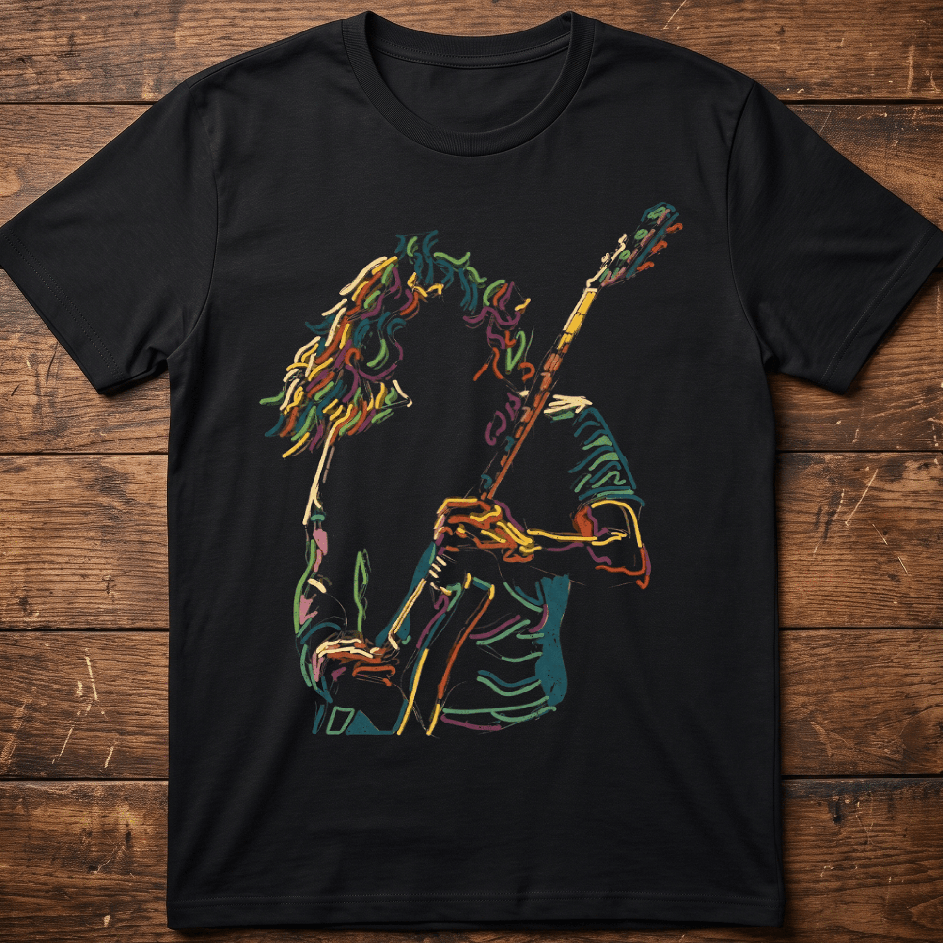 Abstract Neon Guitarist Graphic Tee - The Music Frontiers