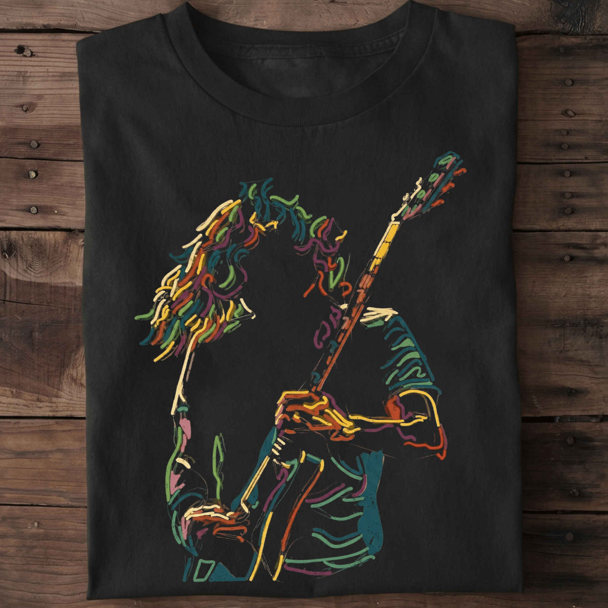 Abstract Neon Guitarist Graphic Tee - The Music Frontiers