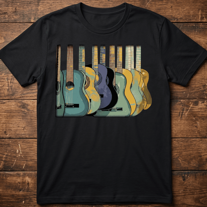 Vintage Retro Pop Art Acoustic Guitars Row T-Shirt - The Music Frontiers