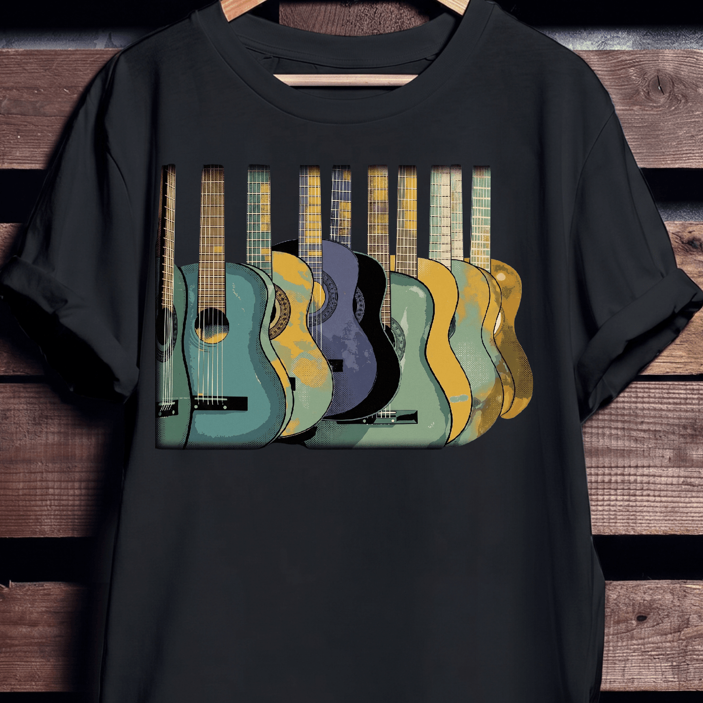 Vintage Retro Pop Art Acoustic Guitars Row T-Shirt - The Music Frontiers