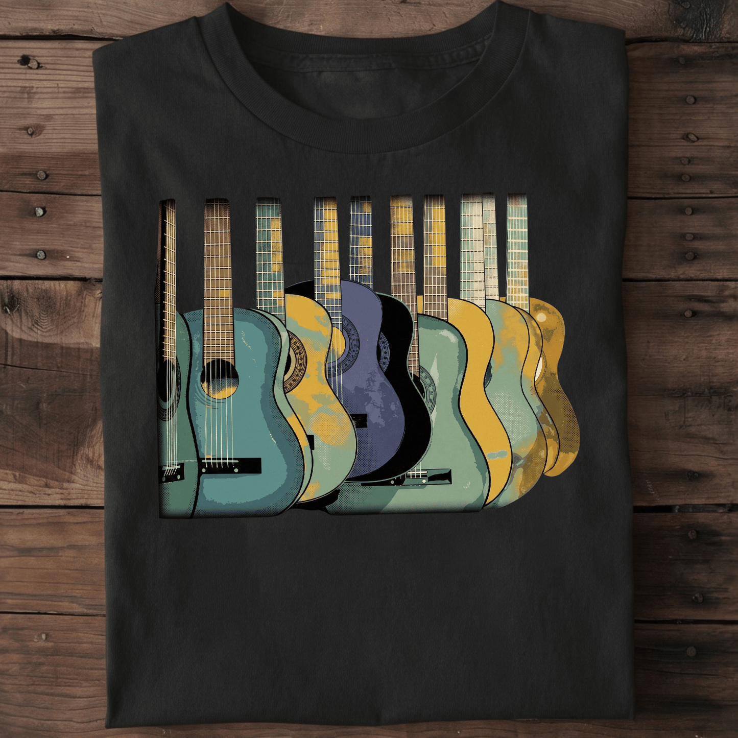 Vintage Retro Pop Art Acoustic Guitars Row T-Shirt - The Music Frontiers