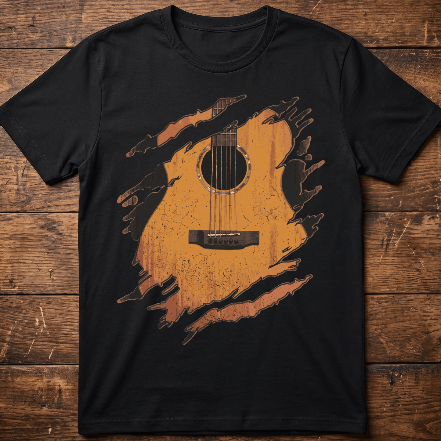 Vintage Ripped Claw Marks Acoustic Guitar T-Shirt - The Music Frontiers