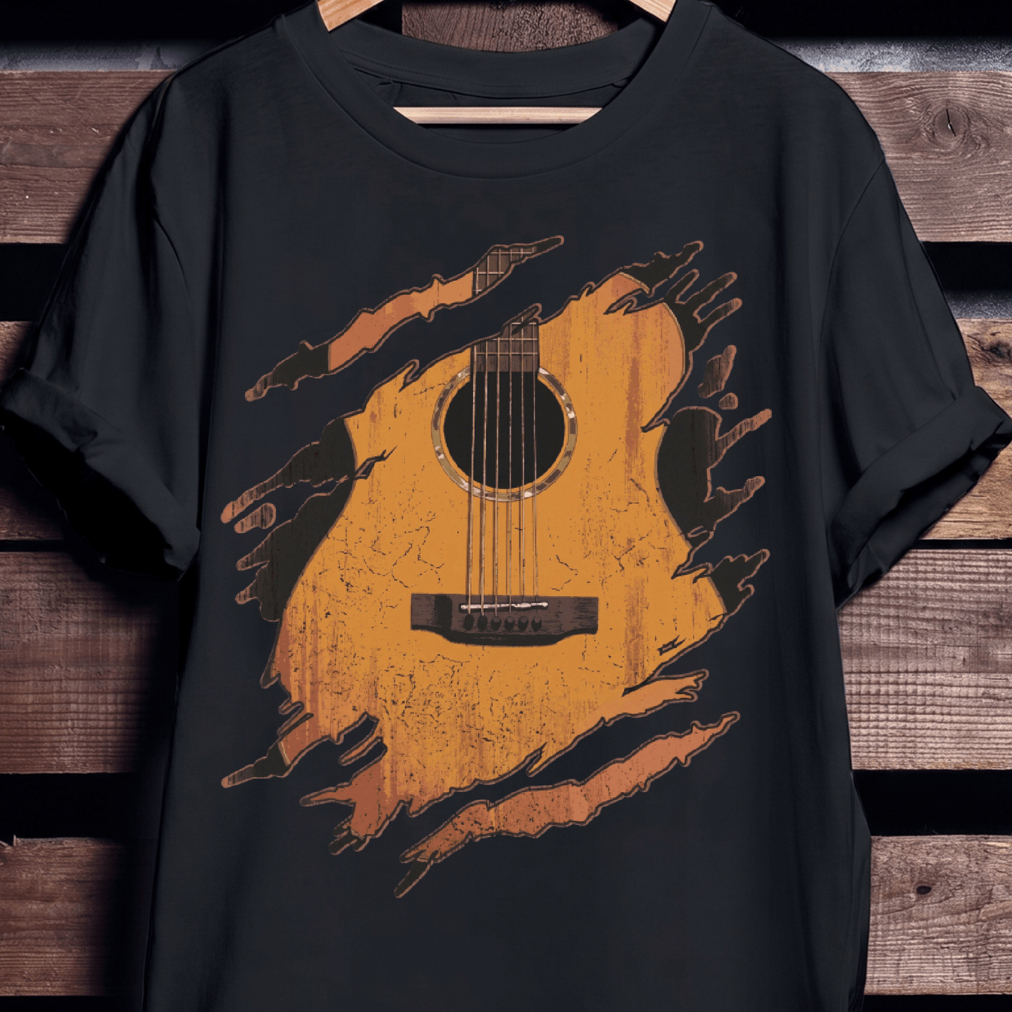 Vintage Ripped Claw Marks Acoustic Guitar T-Shirt - The Music Frontiers