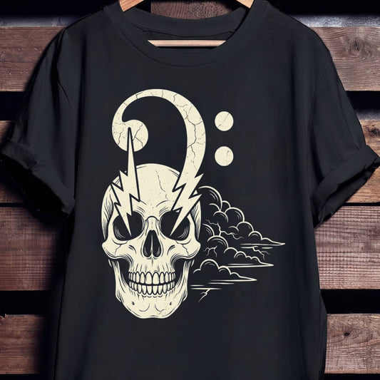Vintage Skull Lightning Bass Clef Tee - Unisex Standard T-Shirt