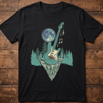 Vintage Surreal Floating Island Electric Guitar Full Moon T-Shirt - The Music Frontiers