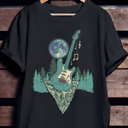 Vintage Surreal Floating Island Electric Guitar Full Moon T-Shirt - The Music Frontiers