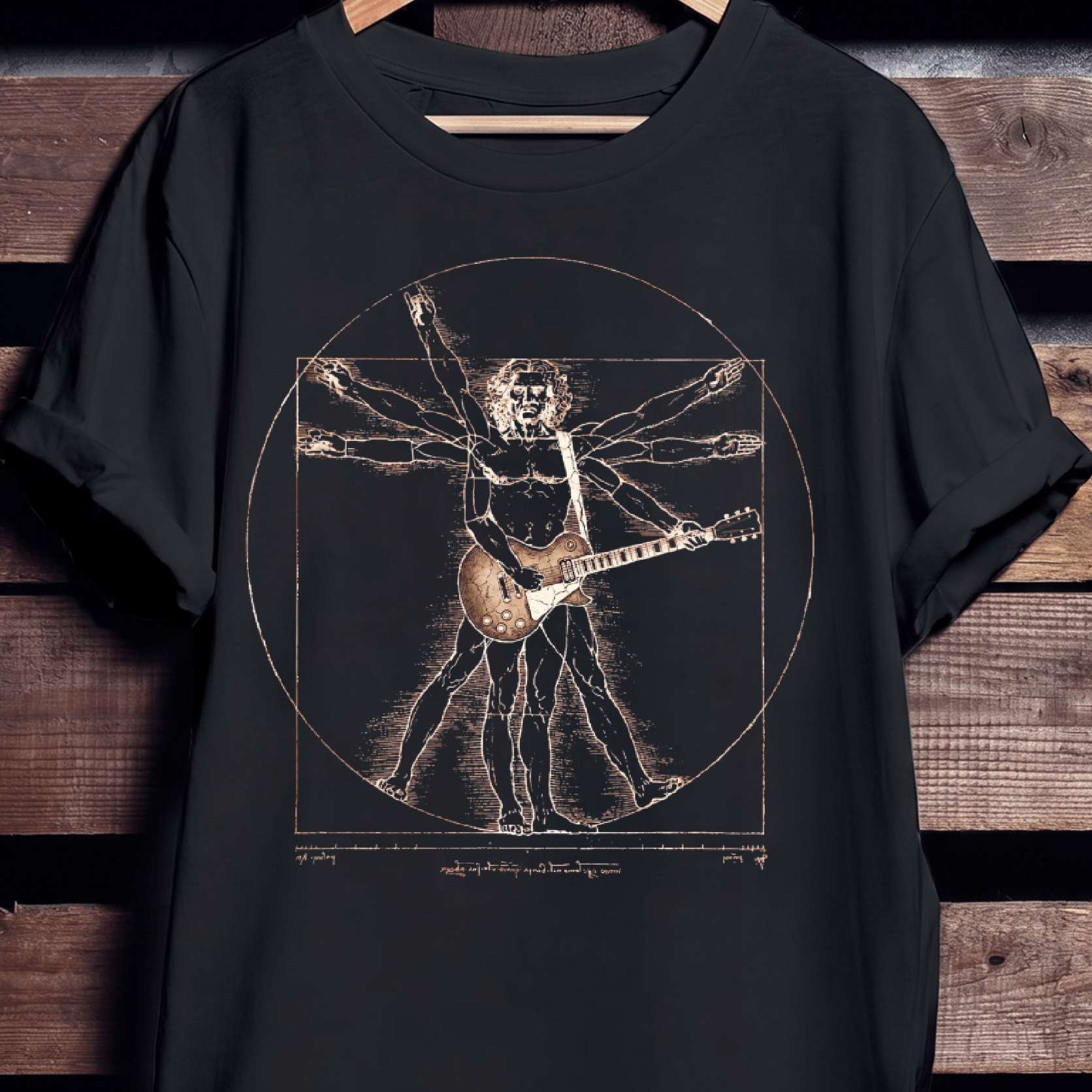Vintage Vitruvian Man Guitarist Renaissance Rock T-Shirt - The Music Frontiers