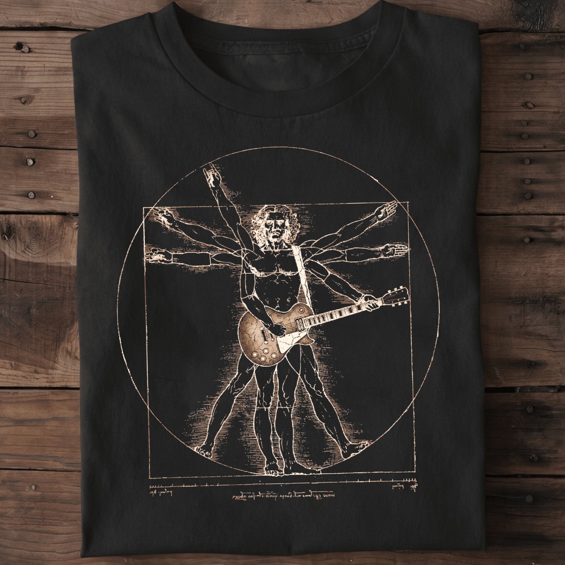 Vintage Vitruvian Man Guitarist Renaissance Rock T-Shirt - The Music Frontiers