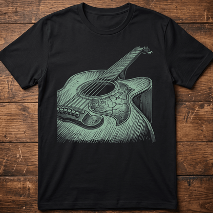 Vintage Woodcut Acoustic Guitar T-shirt - Retro Engraved Music Tee - The Music Frontiers