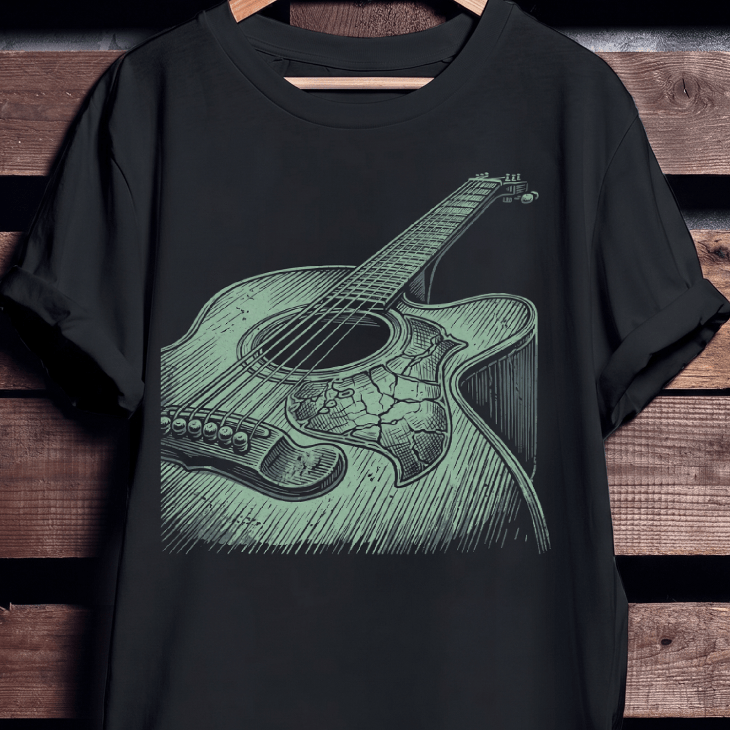 Vintage Woodcut Acoustic Guitar T-shirt - Retro Engraved Music Tee - The Music Frontiers